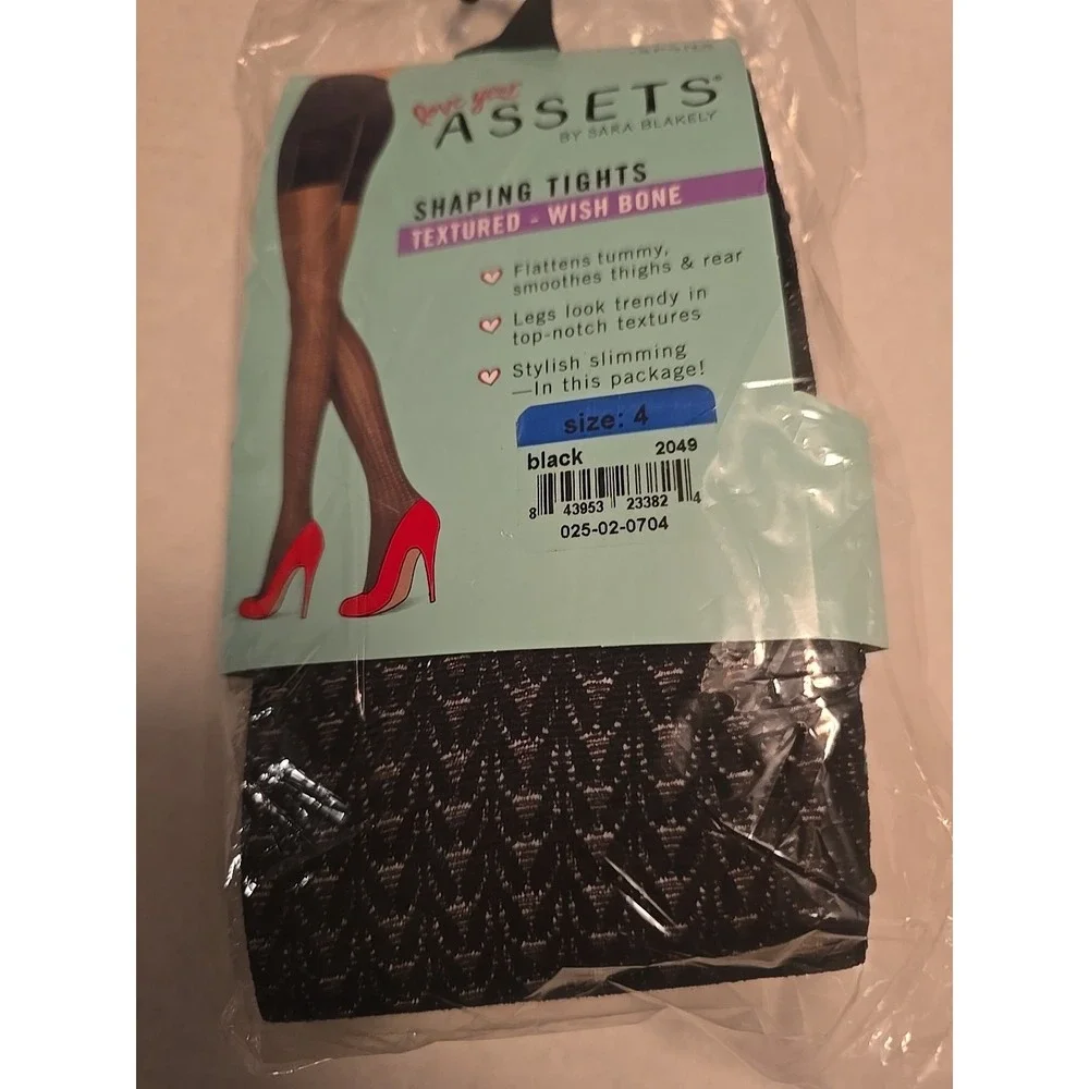 2 Pair Of Spanx Assets Shaping Tights Black Textured Wishbone/Diamond Size 4 NWT - Picture 5 of 9